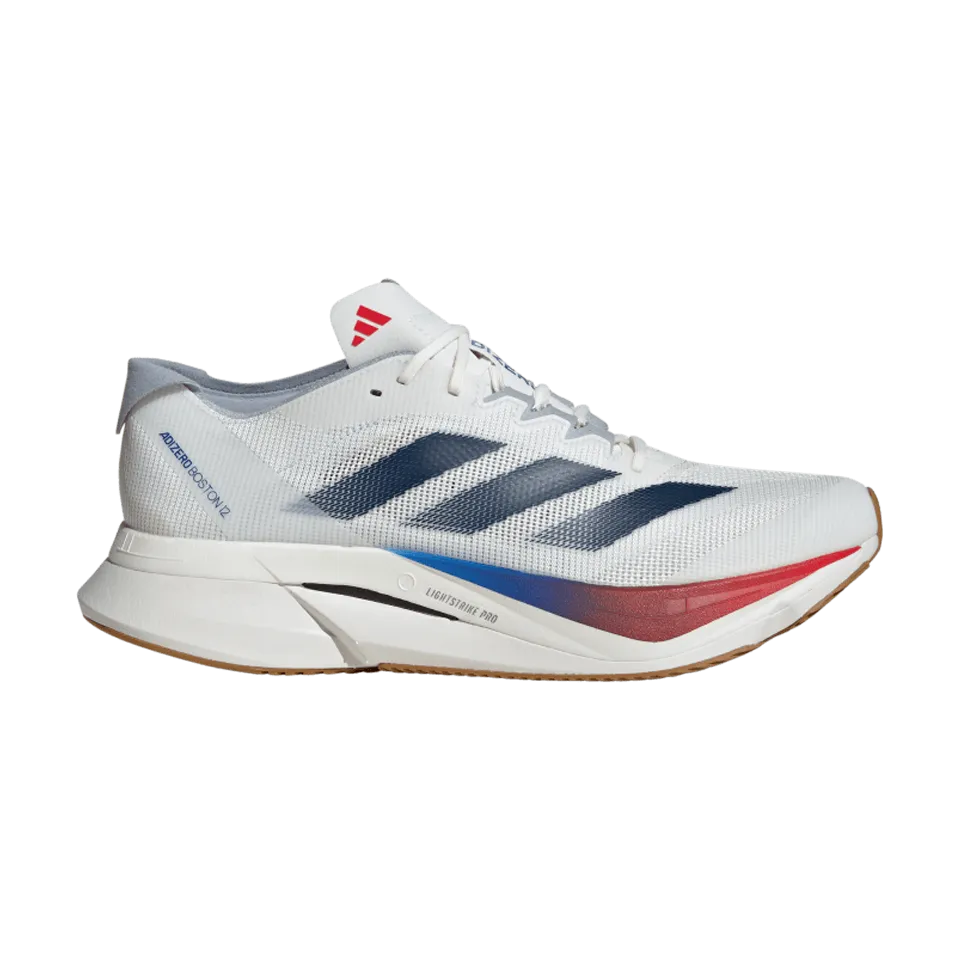 adidas Men's Adizero Boston 12 Core White/Dark Blue/Pure Ruby
