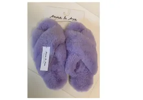 Anna & Ava Women's Plush Faux Fur X Band Slide Slippers Purple XL 11-12