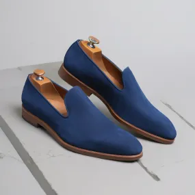 Dark Blue Suede Leather Boreas Minimalist Loafers