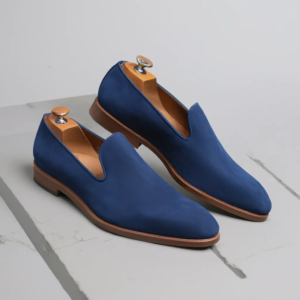 Dark Blue Suede Leather Boreas Minimalist Loafers