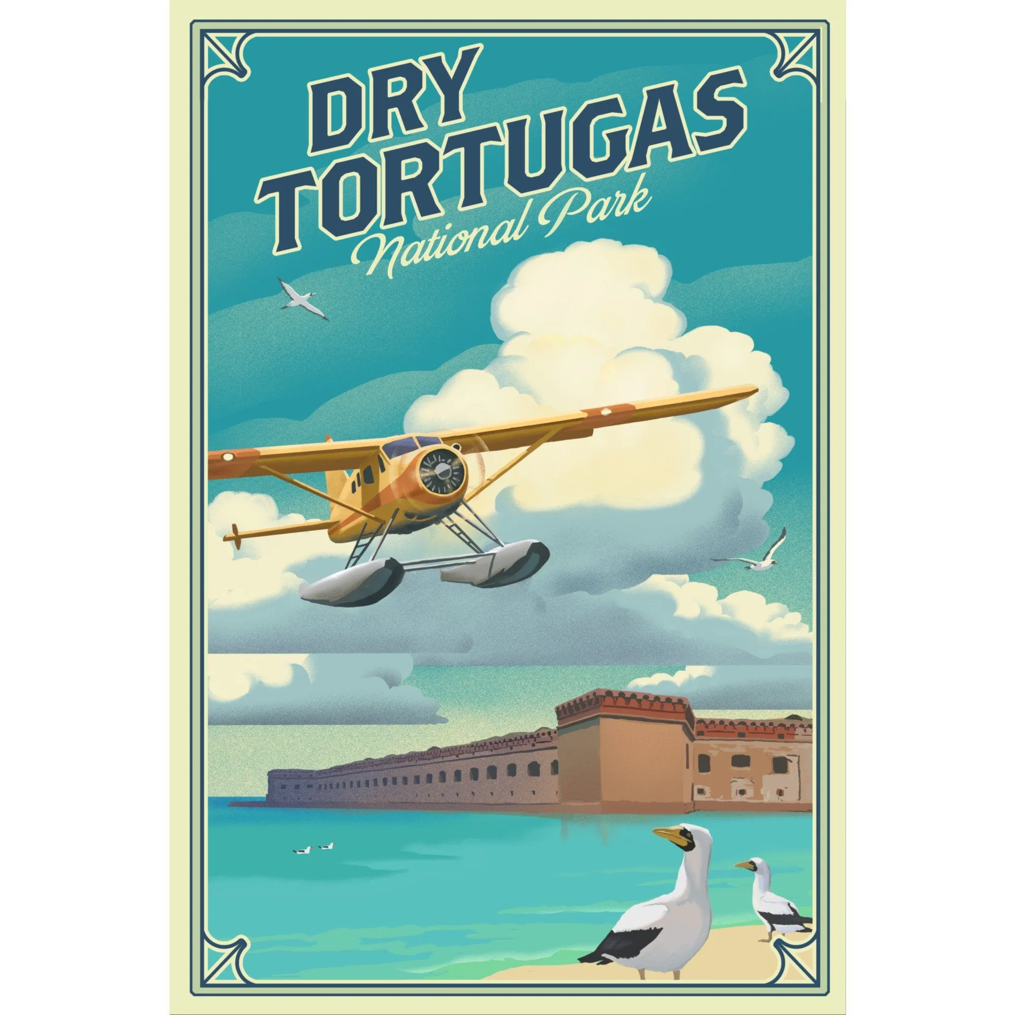 Dry Tortugas National Park, Florida, Lithograph National Park Series, Lantern Press Artwork, Stretched Canvas