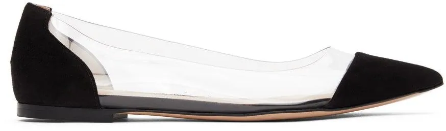 Gianvito Rossi Black Suede Plexi Ballerina Flats