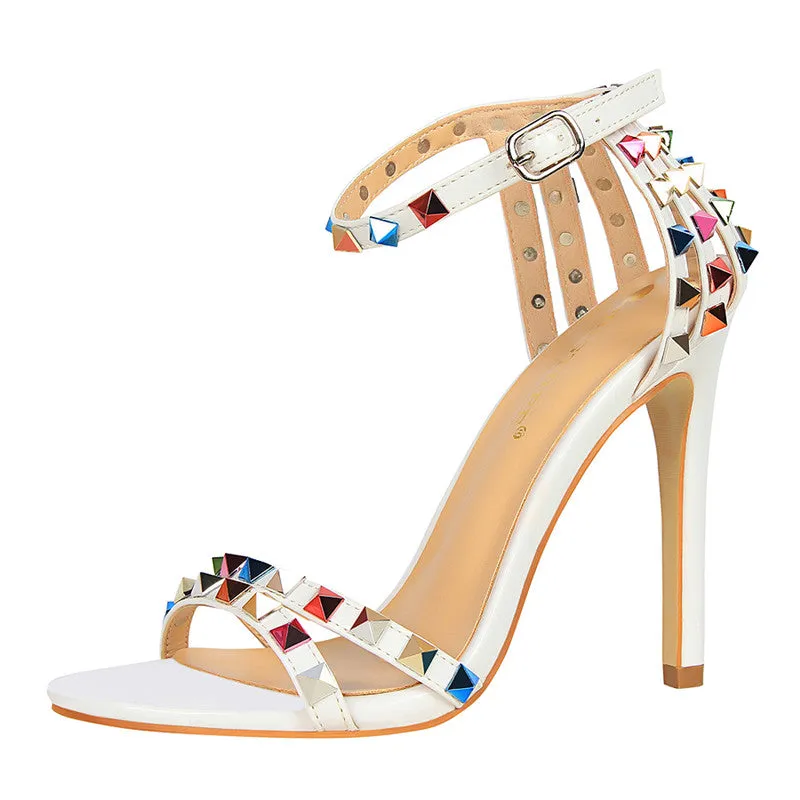 Glitter Studded Stiletto High Heels Sandals