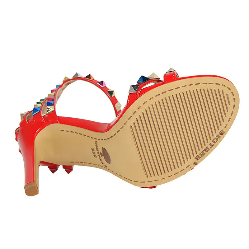 Glitter Studded Stiletto High Heels Sandals