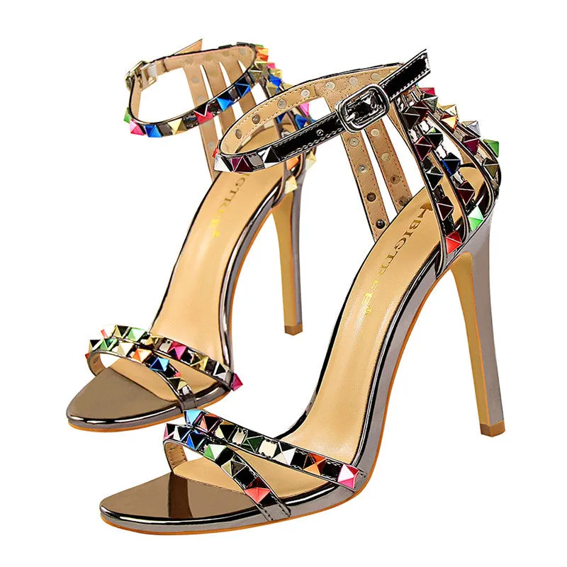 Glitter Studded Stiletto High Heels Sandals