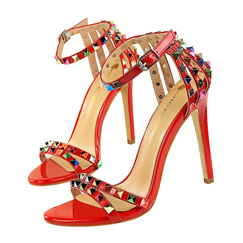 Glitter Studded Stiletto High Heels Sandals