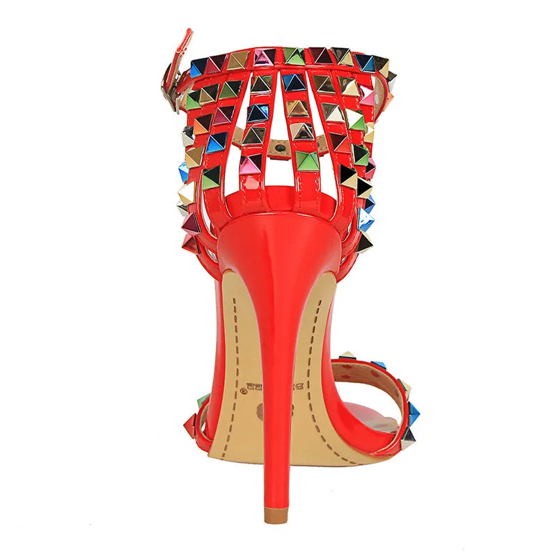 Glitter Studded Stiletto High Heels Sandals
