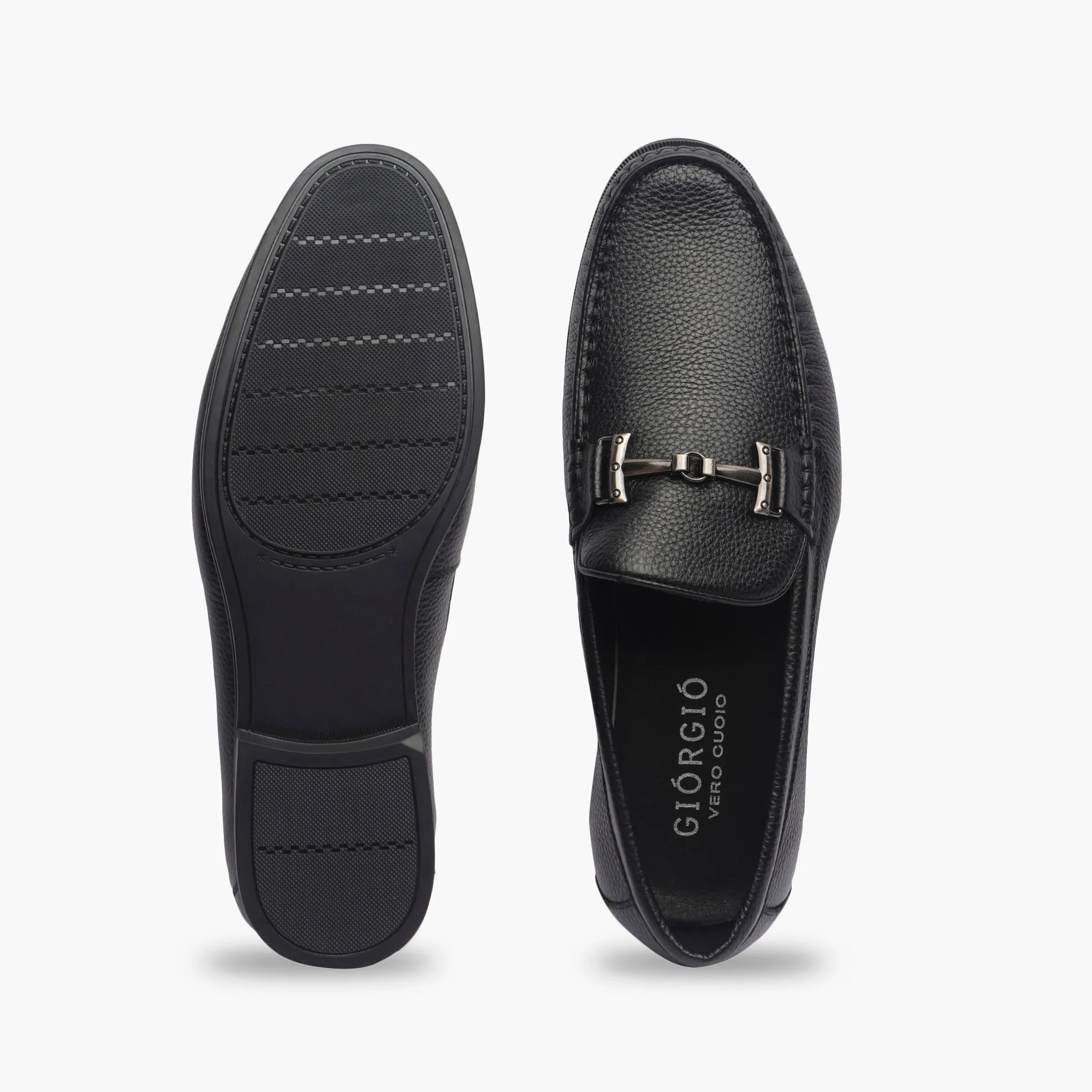 Grain Leather Loafers with Metal Bit