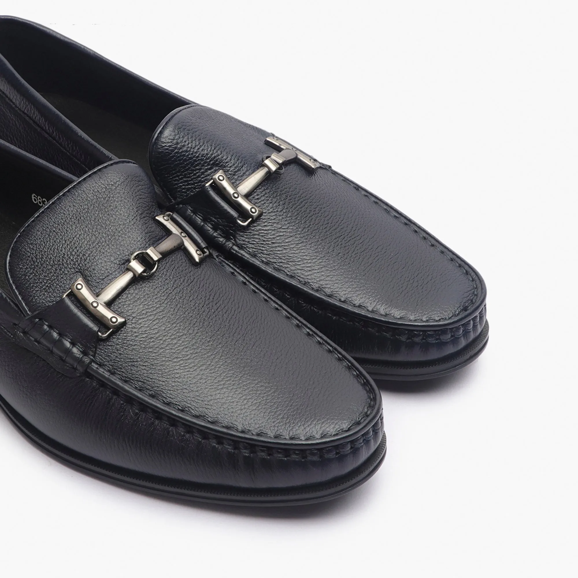 Grain Leather Loafers with Metal Bit