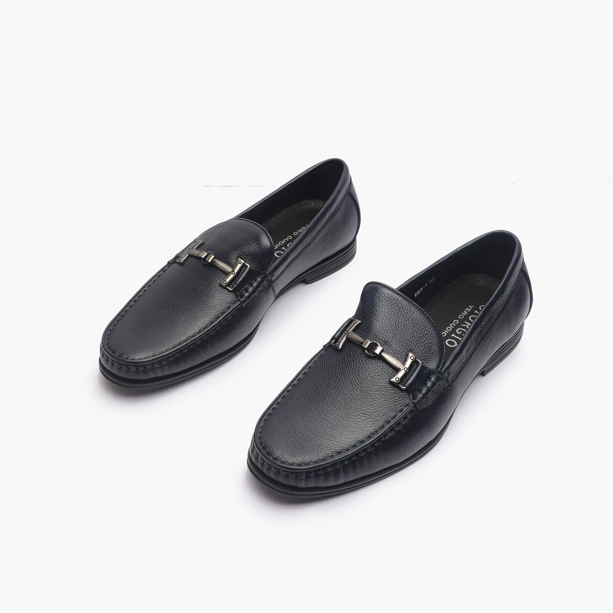 Grain Leather Loafers with Metal Bit