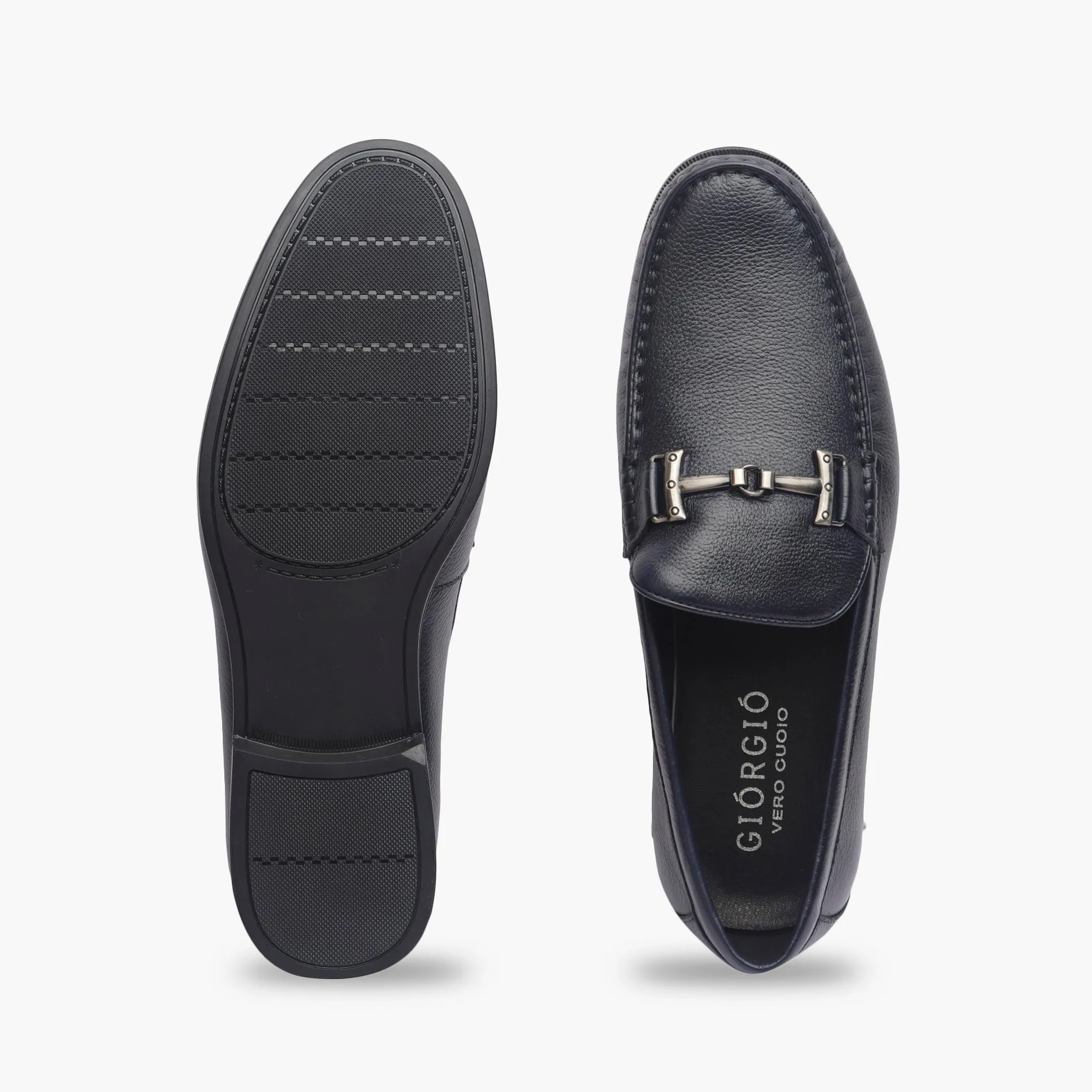 Grain Leather Loafers with Metal Bit
