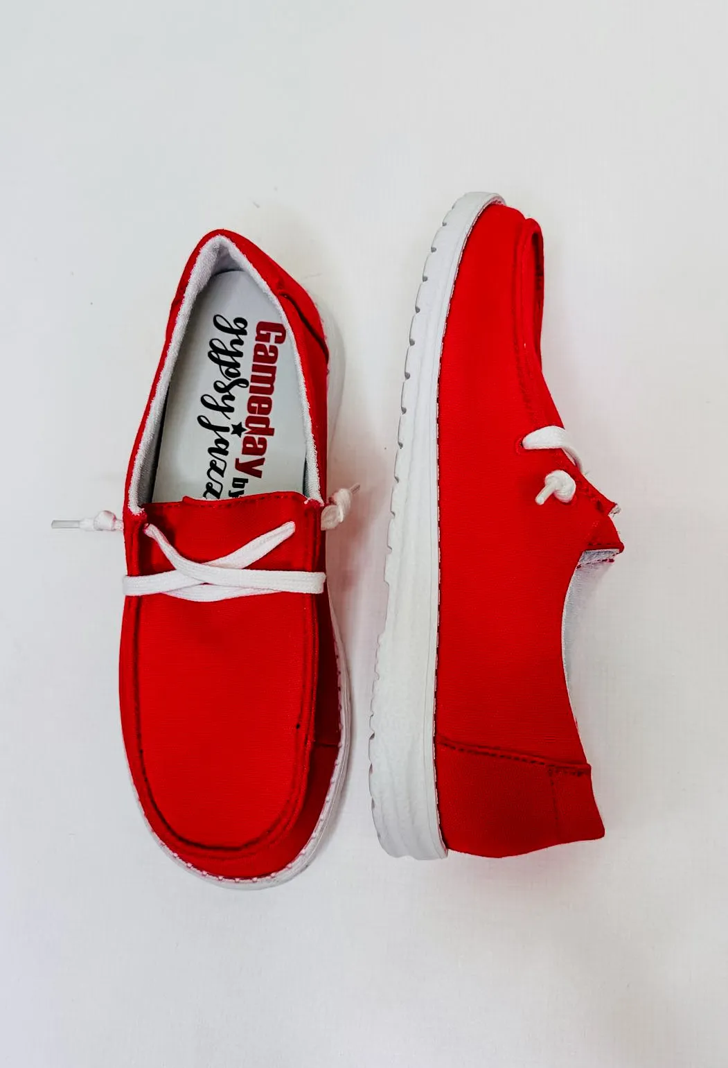 Gypsy Jazz Game Day Red Slip-Ons
