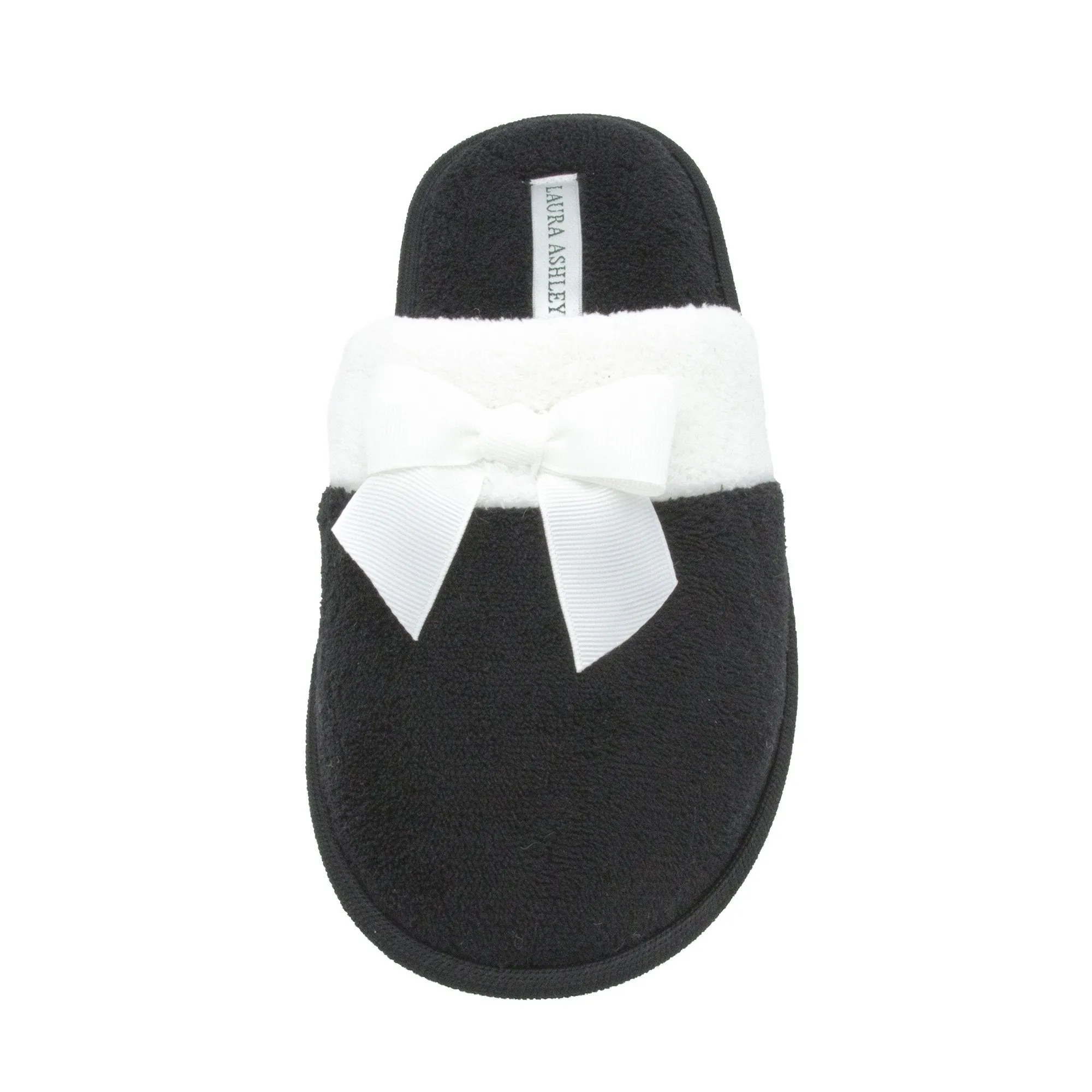Laura Ashley Ladies Terry Scuff Slipper with Bow Black Size XL