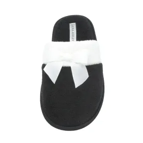 Laura Ashley Ladies Terry Scuff Slipper with Bow Black Size XL
