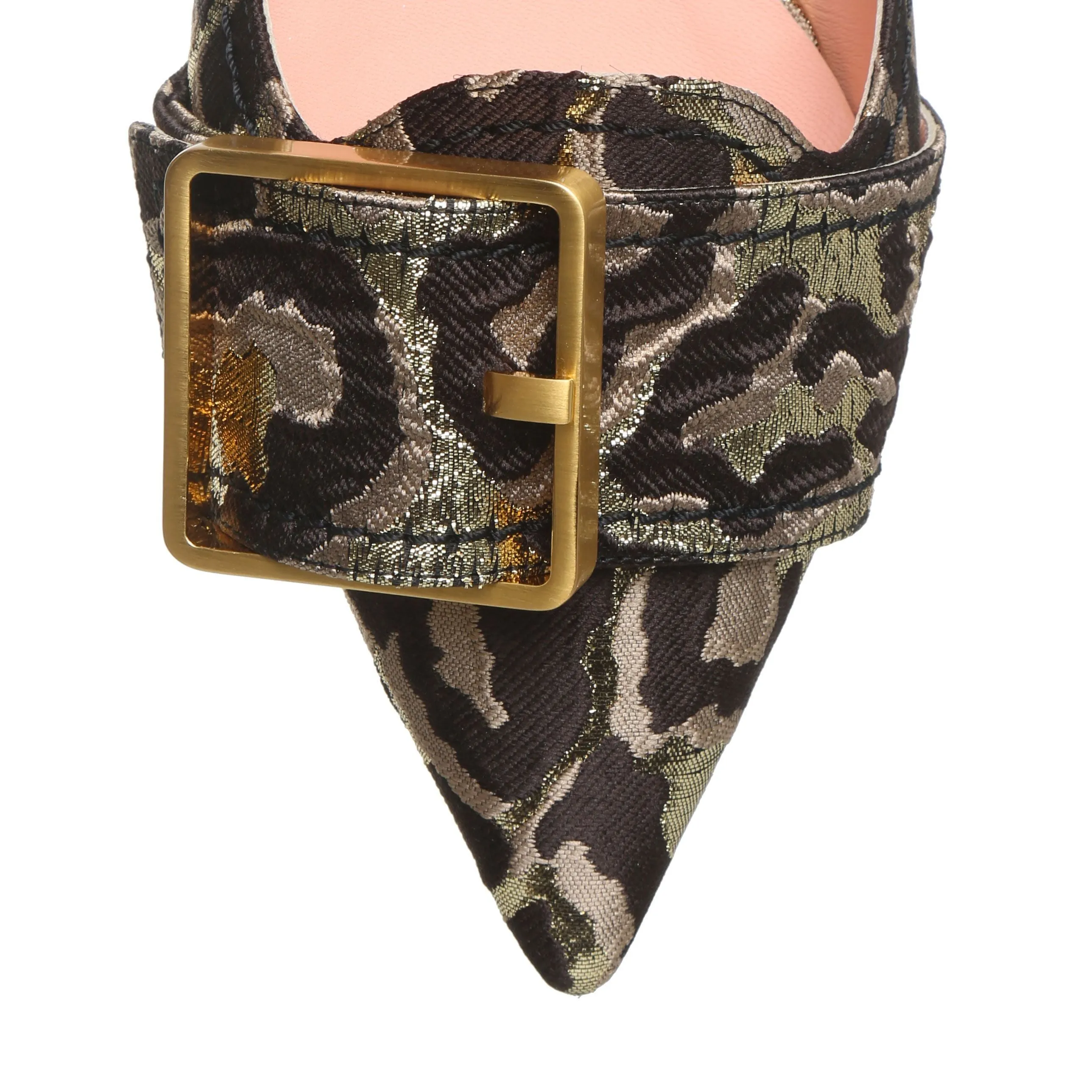 Leopard brocade buckle flats