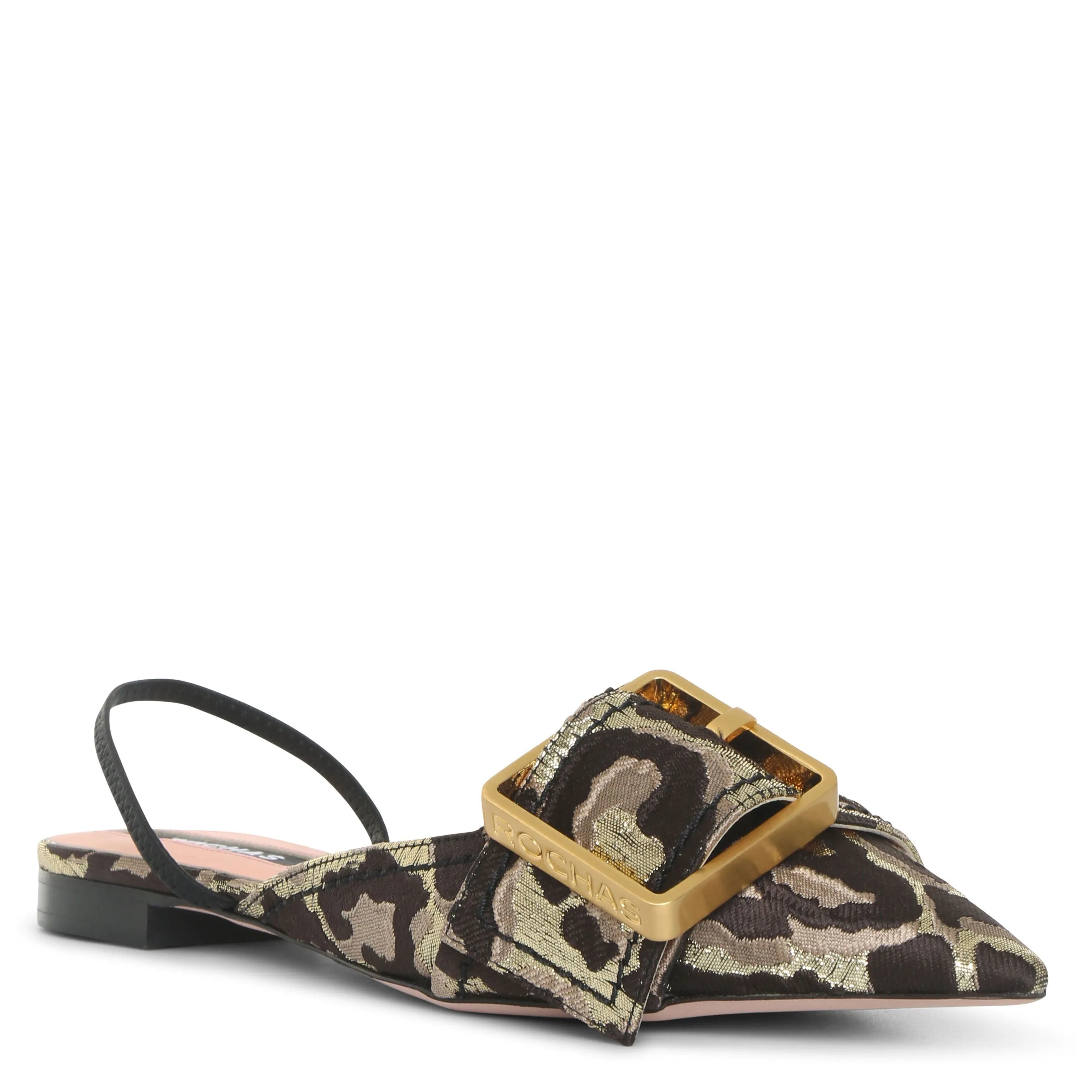 Leopard brocade buckle flats