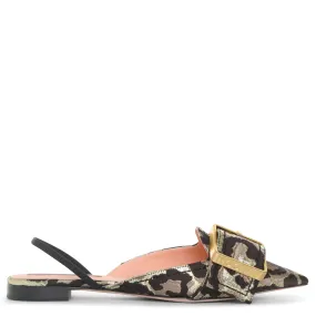 Leopard brocade buckle flats