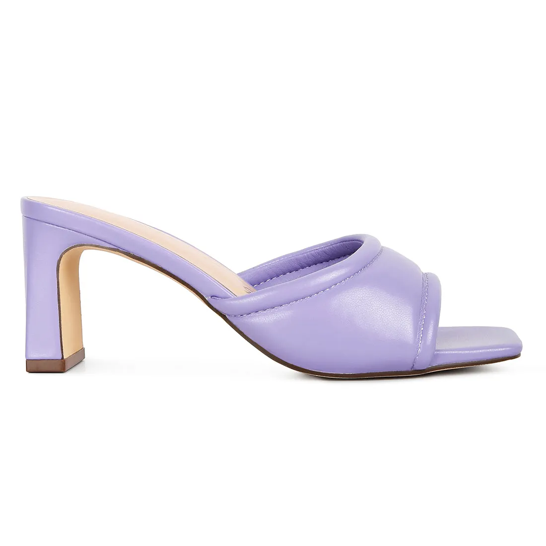 Lilac Quilted Block Heeled Sandals