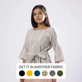 Multicolor Yarn Dyed Cotton Raglan Sleeves Tunic Top