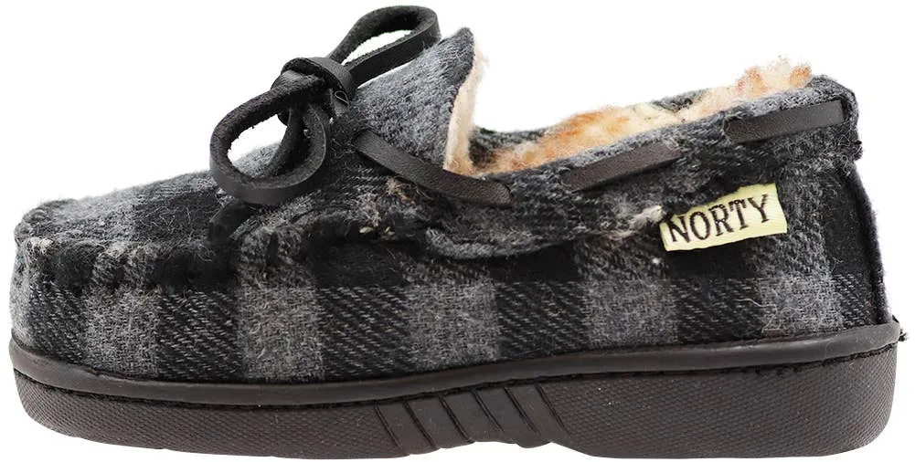 NORTY Big Kids 4-6 Grey Buffalo Plaid Slippers 16996