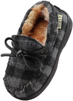 NORTY Big Kids 4-6 Grey Buffalo Plaid Slippers 16996
