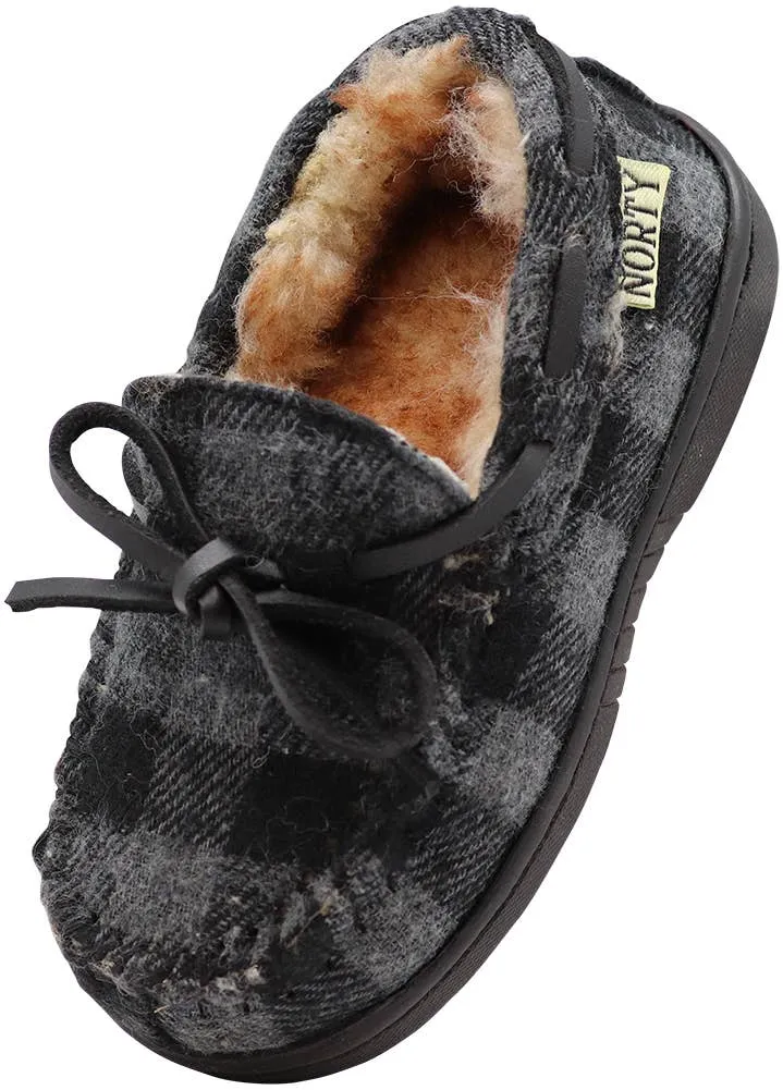 NORTY Big Kids 4-6 Grey Buffalo Plaid Slippers 16996