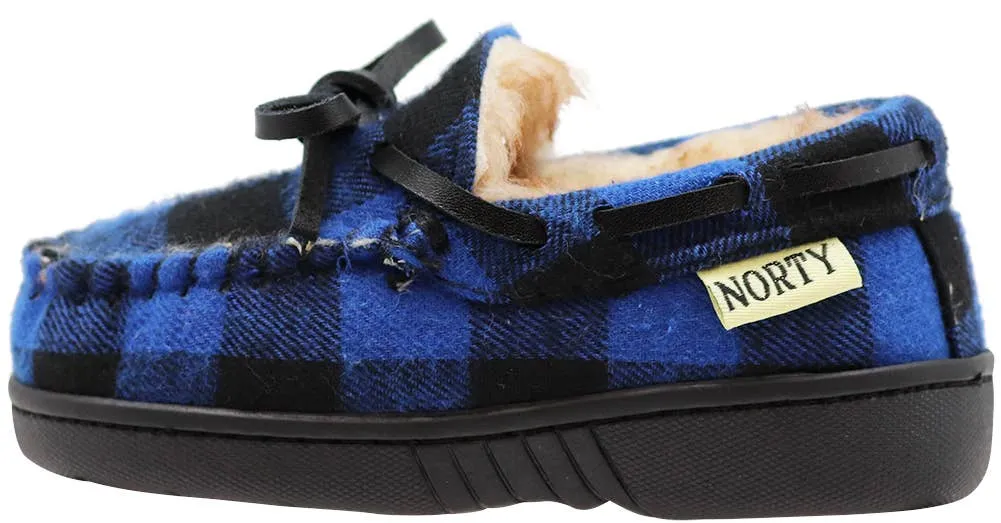 NORTY Big Kids 4-6 Royal Blue Plaid Slippers 16997