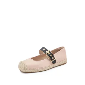 Pink Metal Buckle Mary Jane Espadrilles