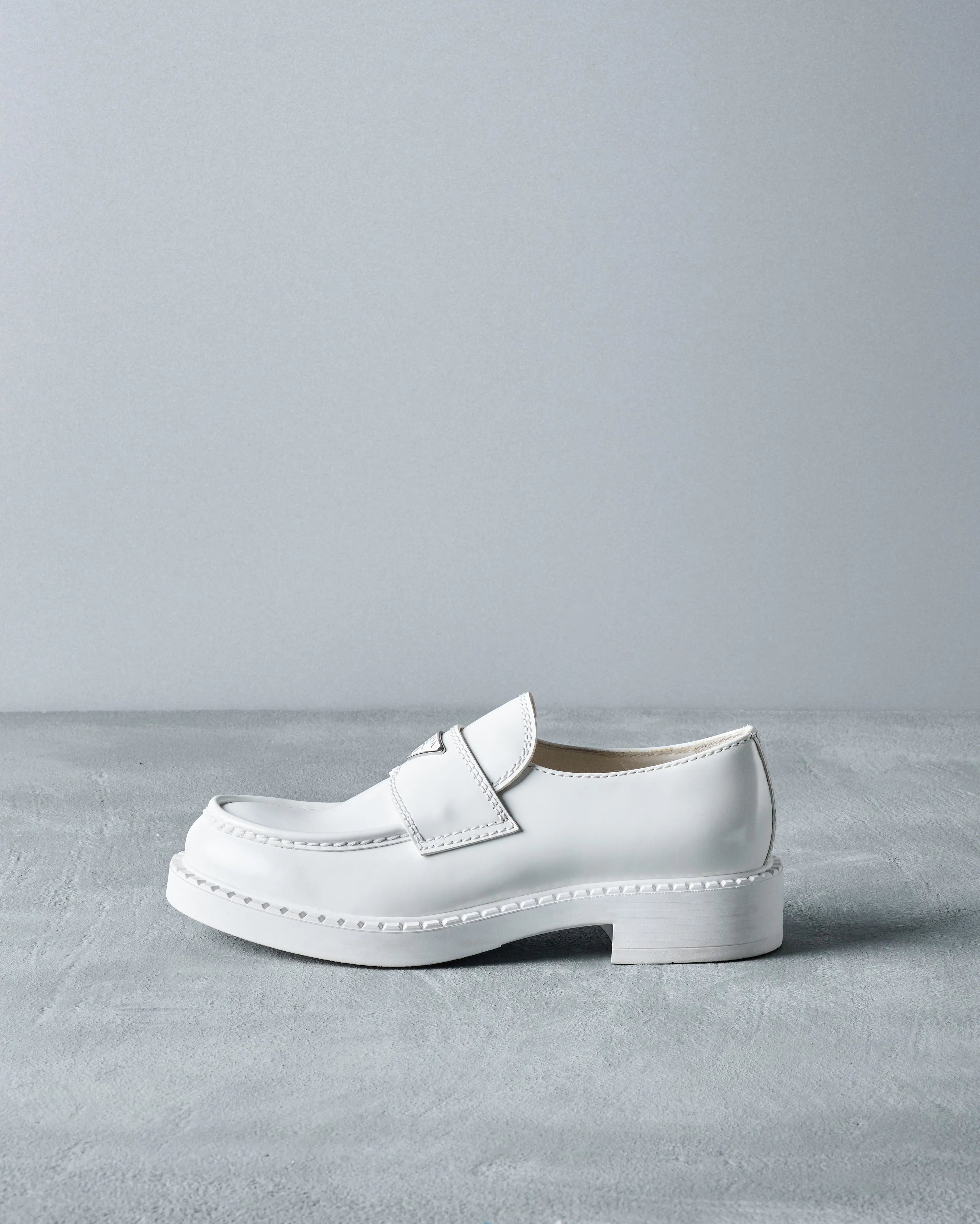 Prada White Chocolate patent leather loafers