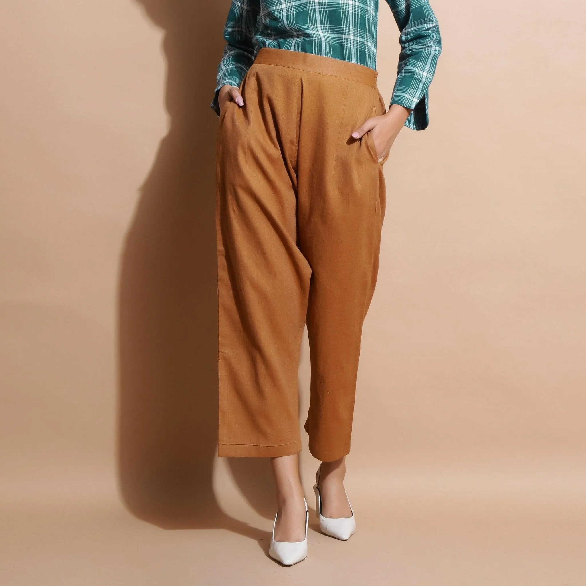 Rust Cotton Muslin Elasticated Mid-Rise Zouave Pant