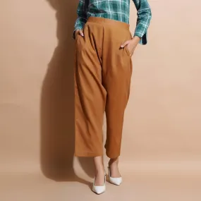 Rust Cotton Muslin Elasticated Mid-Rise Zouave Pant