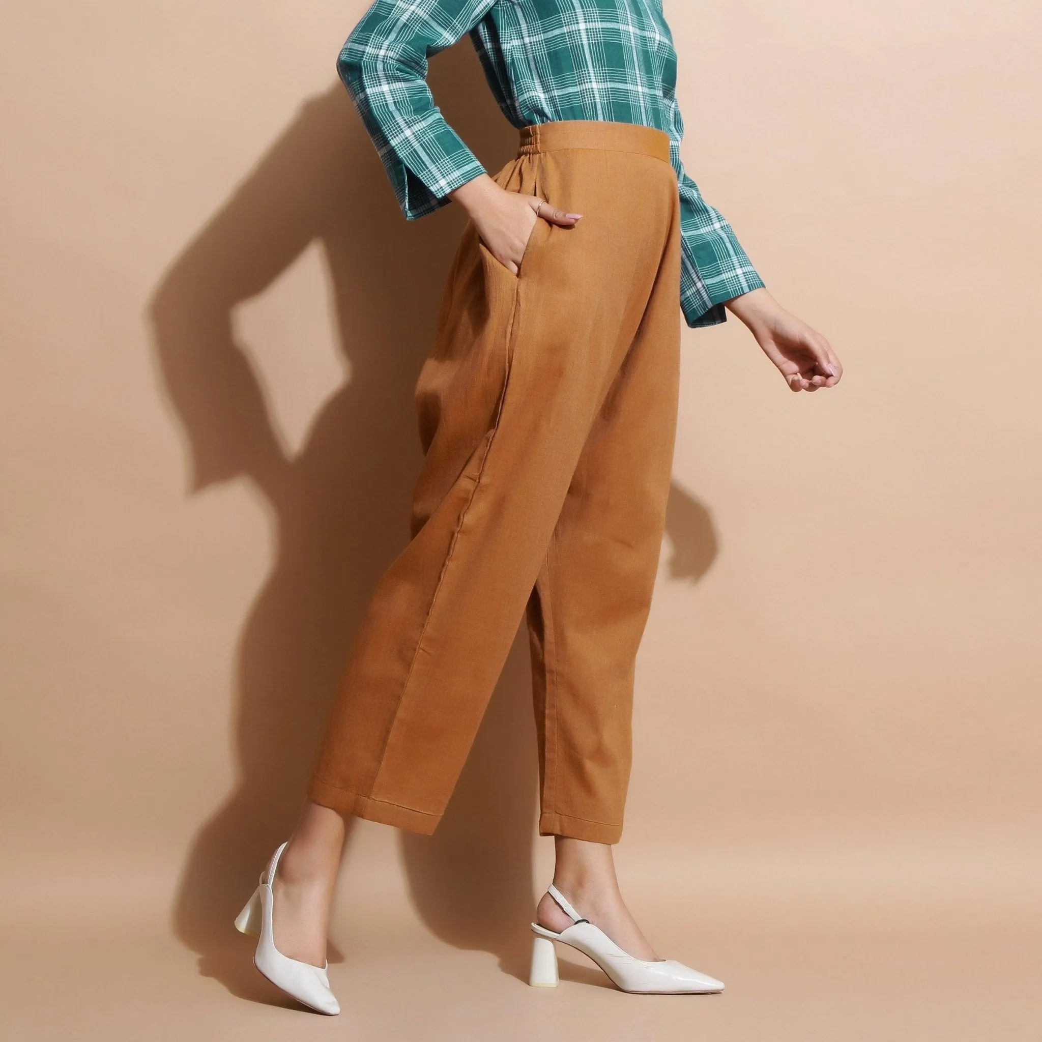 Rust Cotton Muslin Elasticated Mid-Rise Zouave Pant