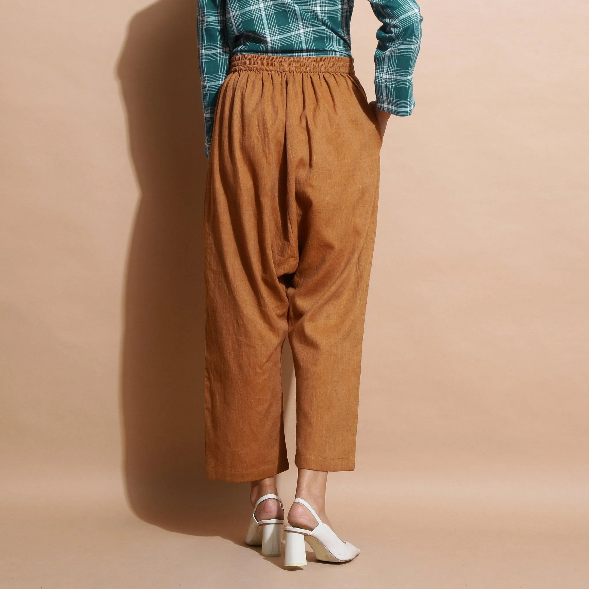 Rust Cotton Muslin Elasticated Mid-Rise Zouave Pant