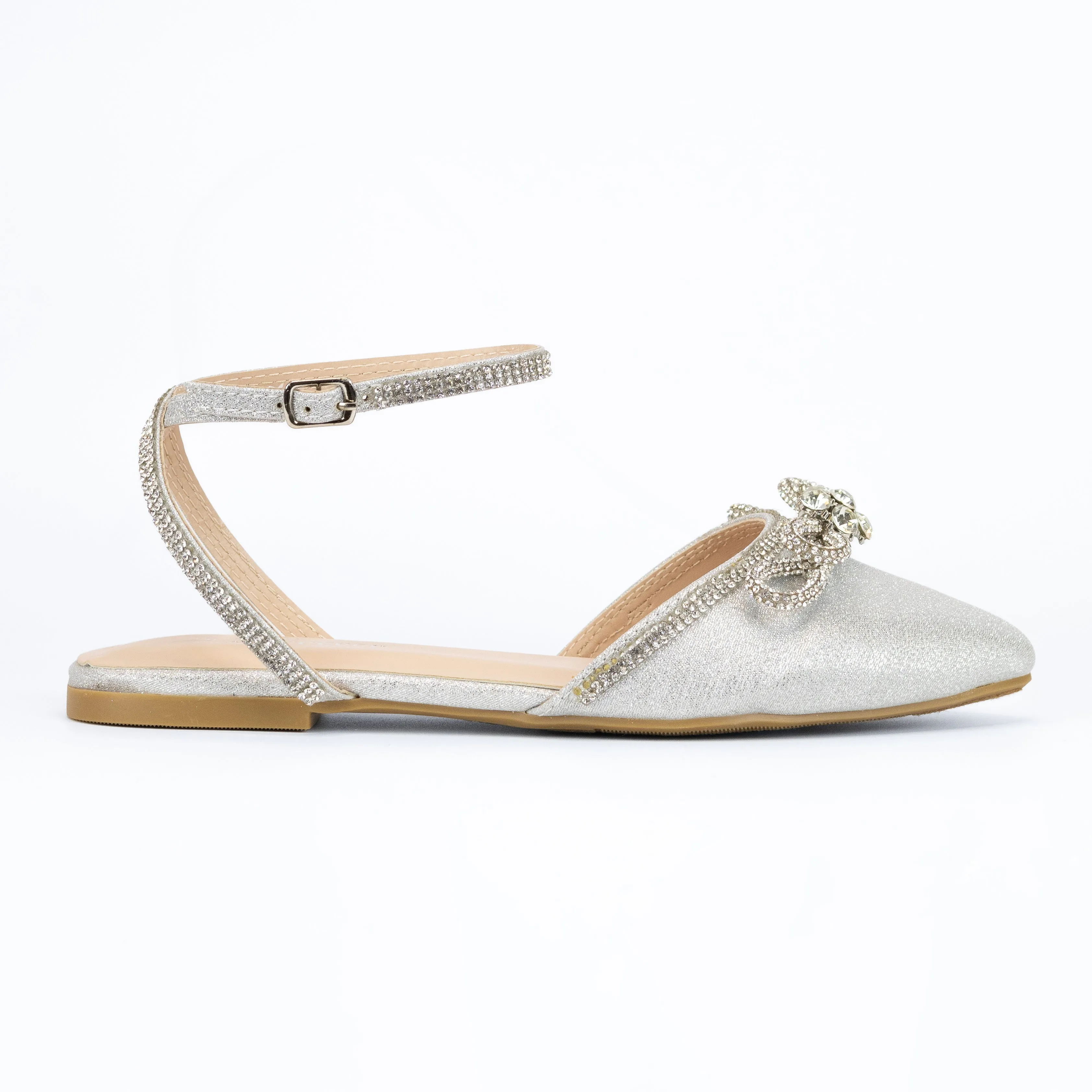 Sunbeam - Embellished Closed Pointed Toe Ankle Strap Flats