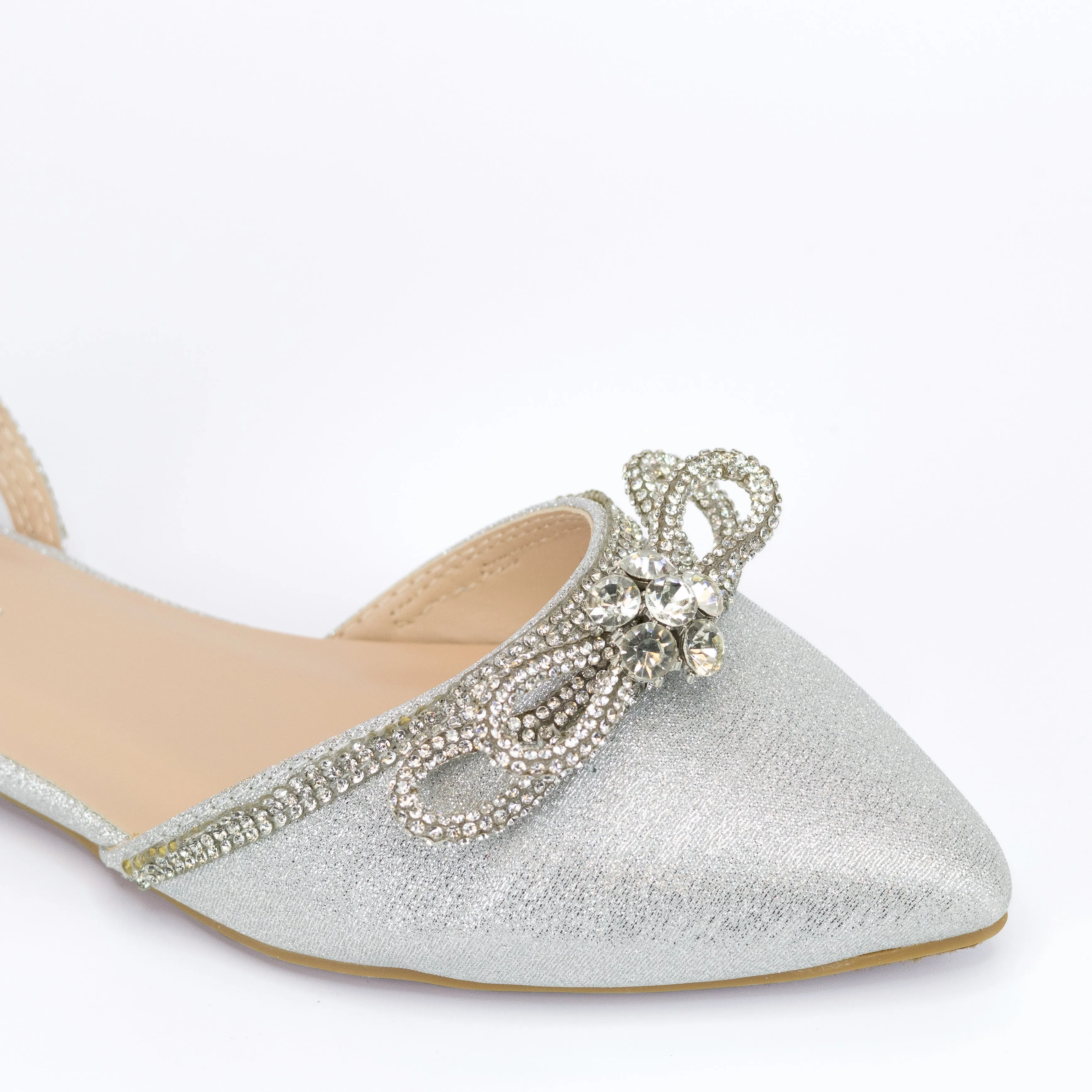 Sunbeam - Embellished Closed Pointed Toe Ankle Strap Flats
