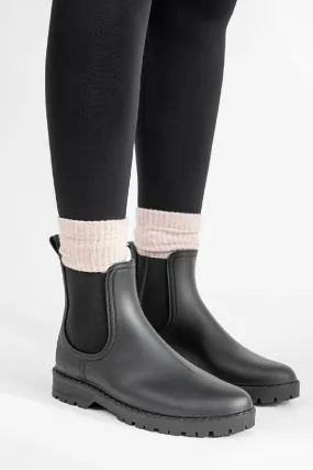 WOMENS BLACK SLIP ON RAIN BOOTS SHOES